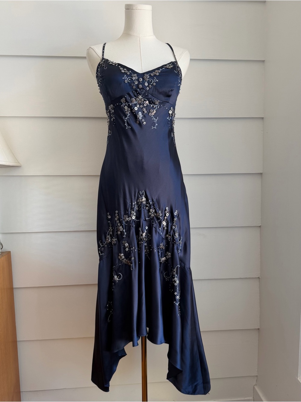 Vintage Y2K ECI New York Beaded Silk Handkerchief Hem Fairy Dress